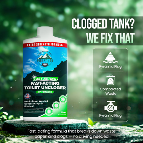 Extra Strength RV Black Tank Uncloger – Fast-Acting Toilet Treatment for Sludge, Waste & Pyramid Plugs – Septic Safe, Made in USA (32 oz)