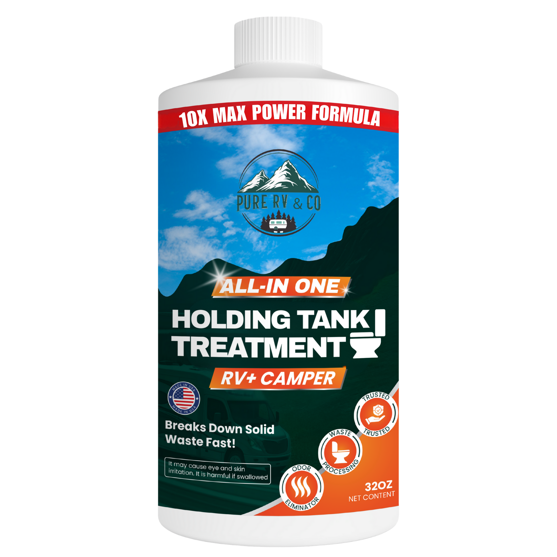 RV High-Performance Black Tank Treatment – Extra-Strength Formula for Waste, Odor & Sensor Reset – Septic Safe, Made in USA – 32 Doses (32 oz)