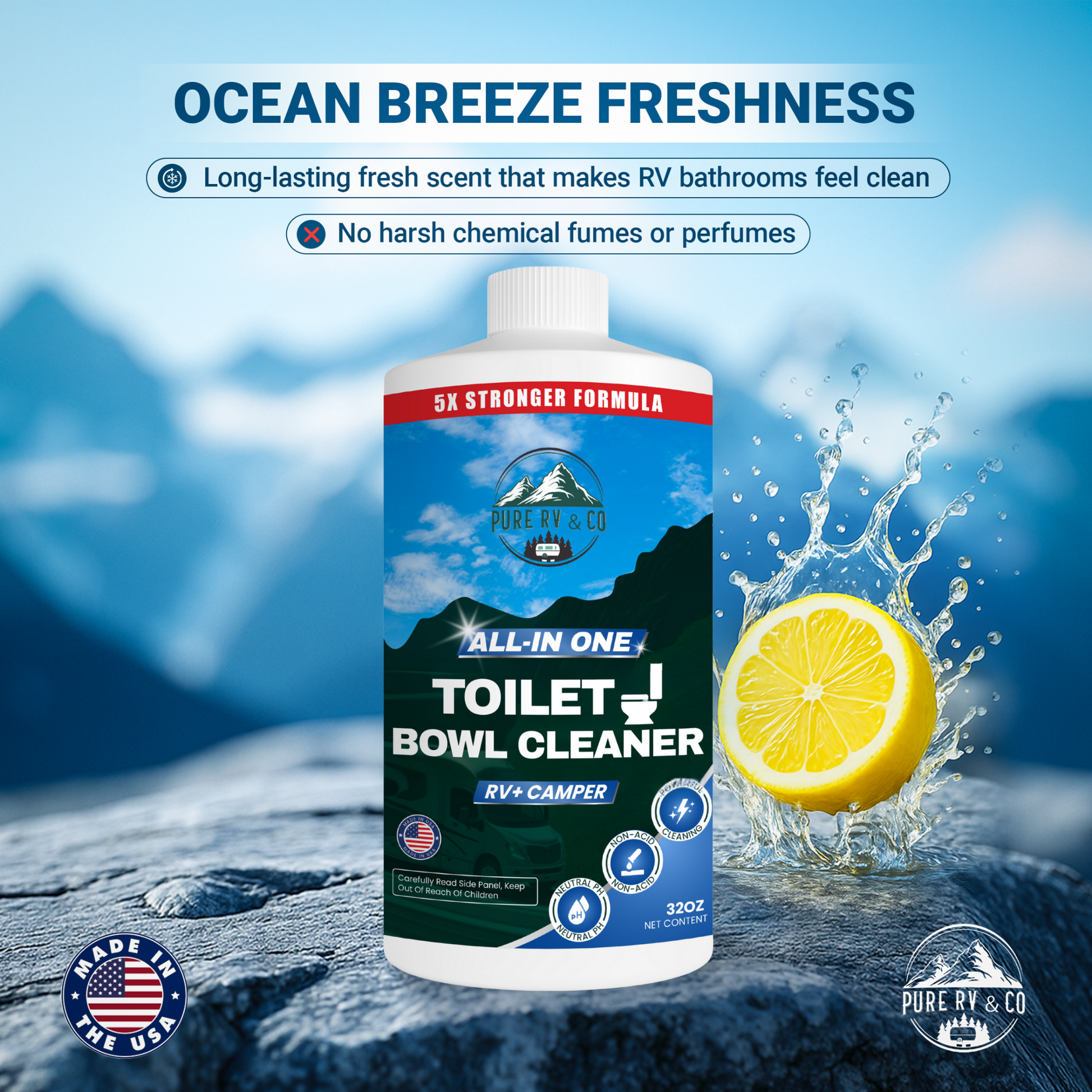 RV Toilet Bowl Cleaner with Easy Squirt Top – 5X Stronger Stain & Odor Eliminator – Sensor-Safe, Septic-Safe, Strong Formula (32 oz, Made in USA)