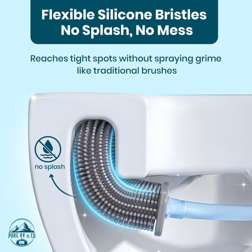 RV Toilet Brush and Holder Set, Compact Silicone Bowl Brush for Camper, Trailer & RV Toilets – Wall Mounted (Packaging May Vary)