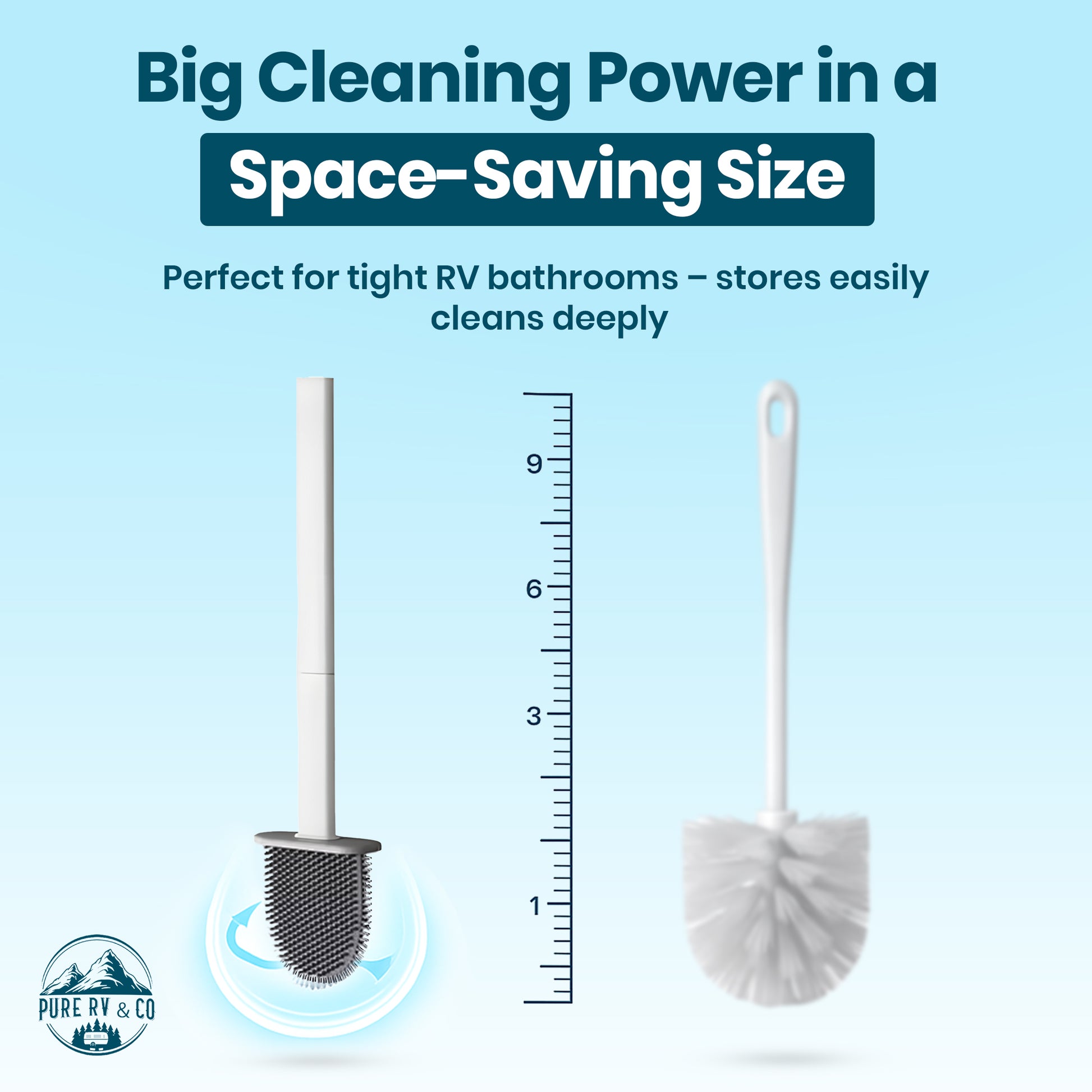 RV Toilet Brush and Holder Set, Compact Silicone Bowl Brush for Camper, Trailer & RV Toilets – Wall Mounted (Packaging May Vary)