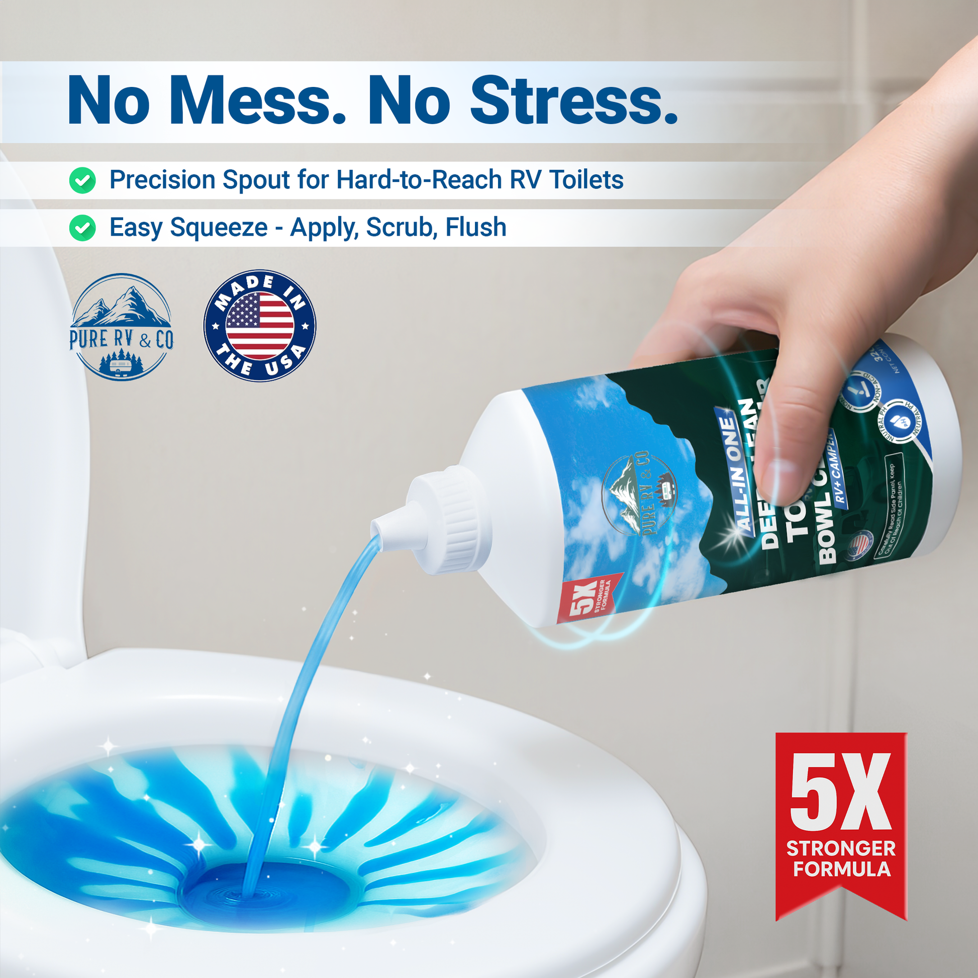 RV Toilet Bowl Cleaner with Easy Squirt Top – 5X Stronger Stain & Odor Eliminator – Sensor-Safe, Septic-Safe, Strong Formula (32 oz, Made in USA)