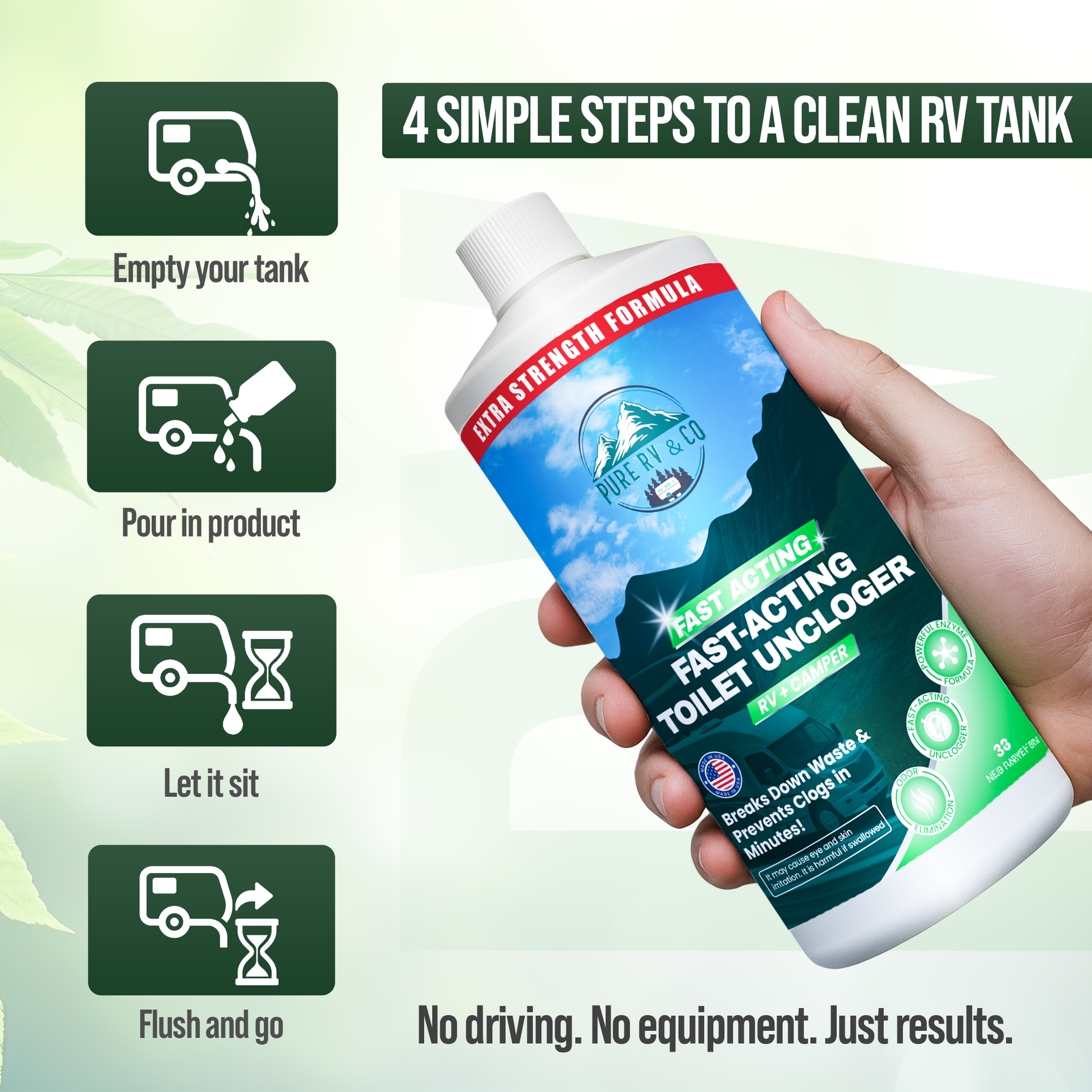 Extra Strength RV Black Tank Uncloger – Fast-Acting Toilet Treatment for Sludge, Waste & Pyramid Plugs – Septic Safe, Made in USA (32 oz)