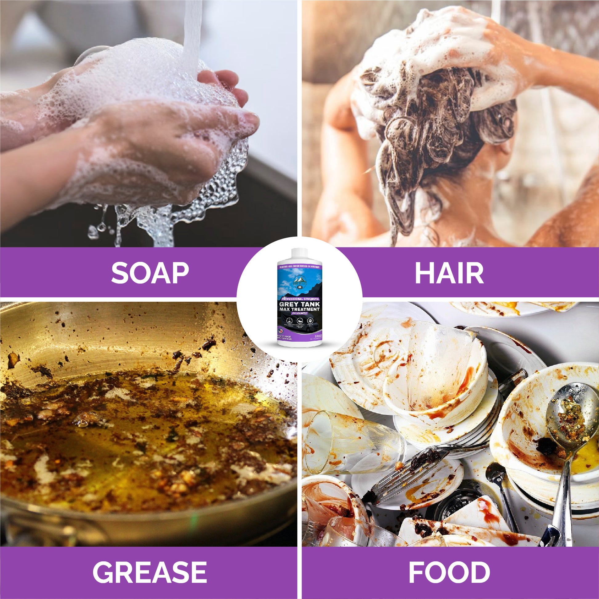 RV Grey Tank Treatment digester, Enzymatic Waste And Odor eliminator for grey and black water tanks, breaks down waste and paper, safe for septic, camper and marine RVs, rv toilet treatment (32 oz)