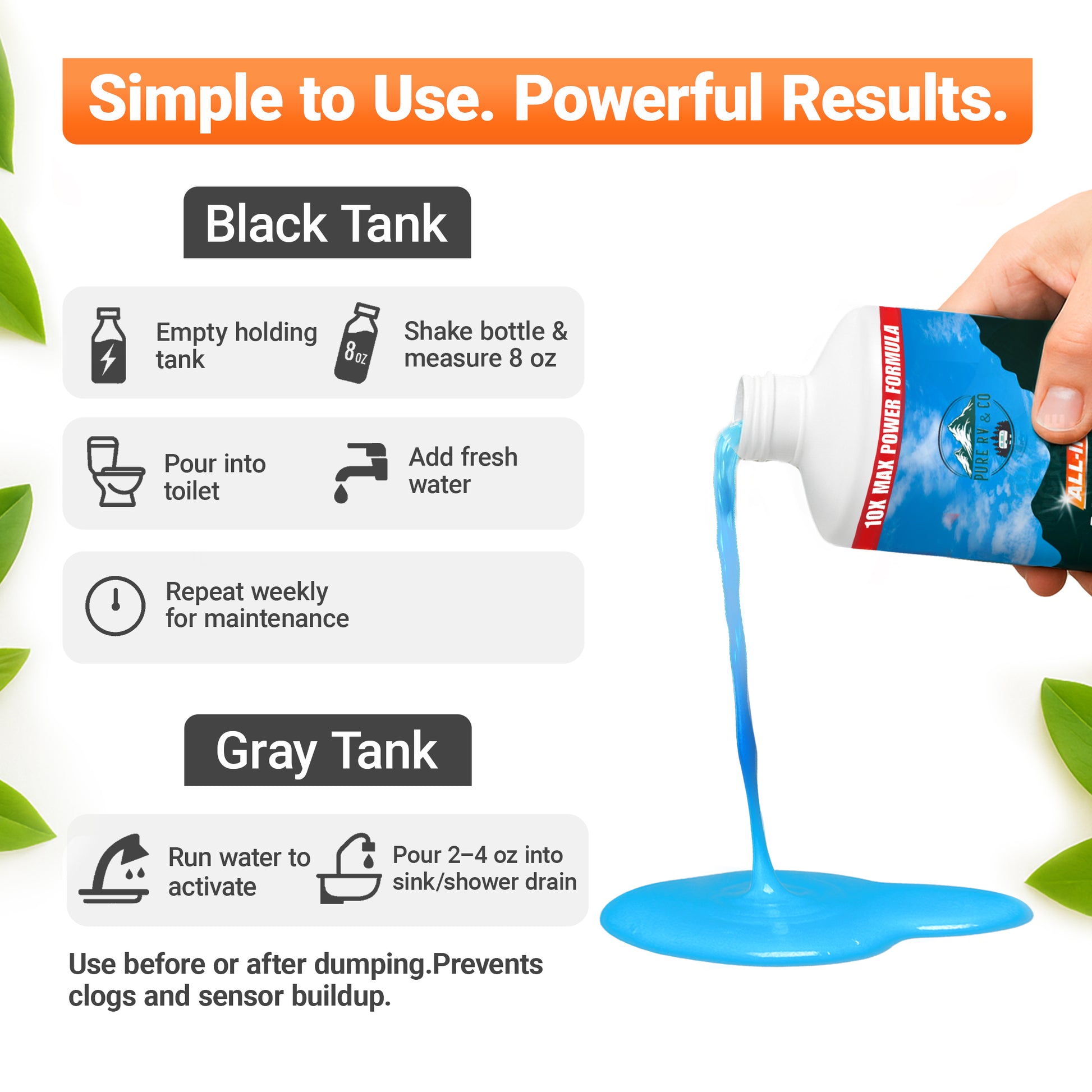 RV High-Performance Black Tank Treatment – Extra-Strength Formula for Waste, Odor & Sensor Reset – Septic Safe, Made in USA – 32 Doses (32 oz)
