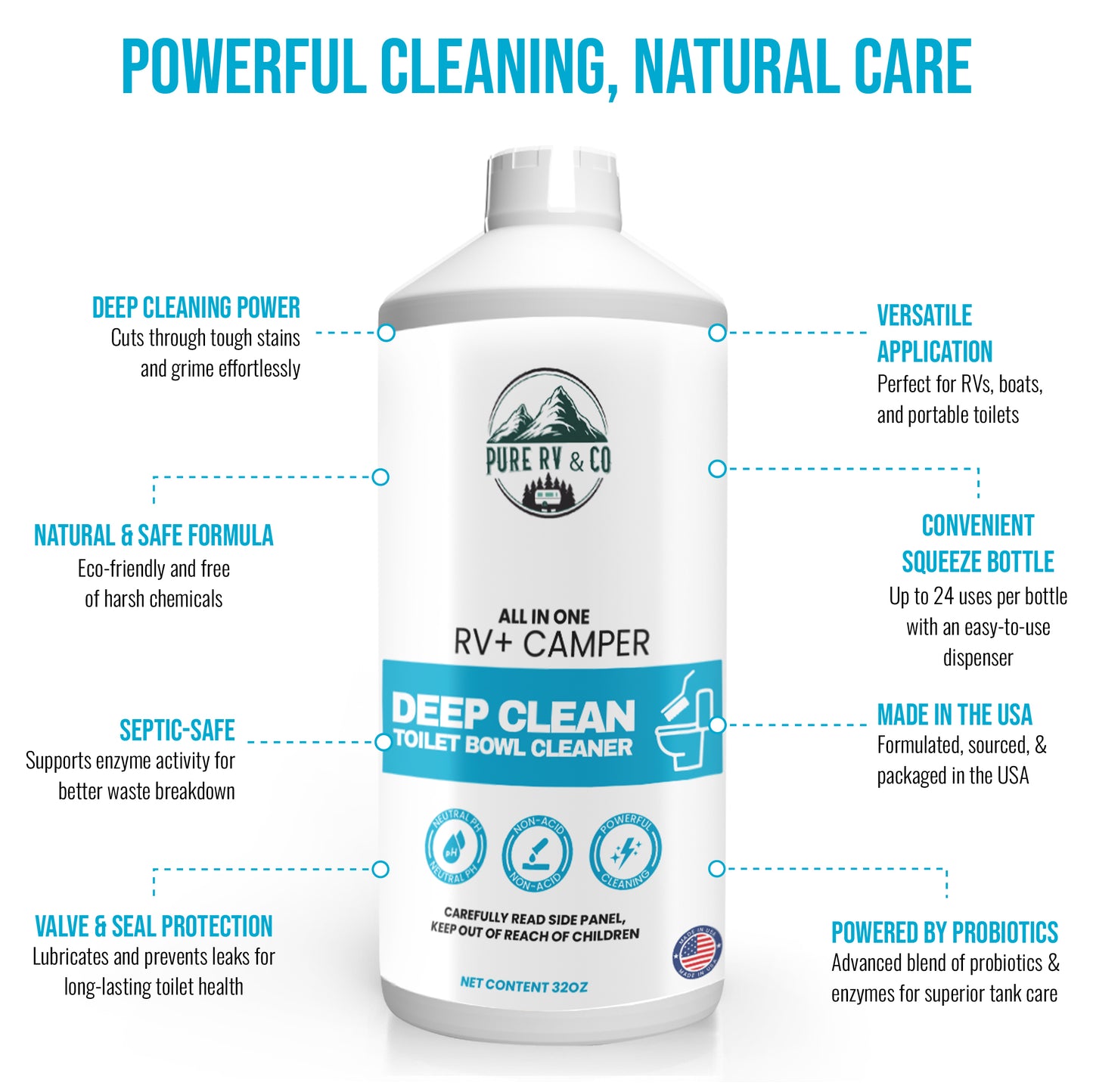 RV Toilet Cleaner – Septic-Safe, Stain & Odor Removal, Enhances Enzyme Activity, 32oz