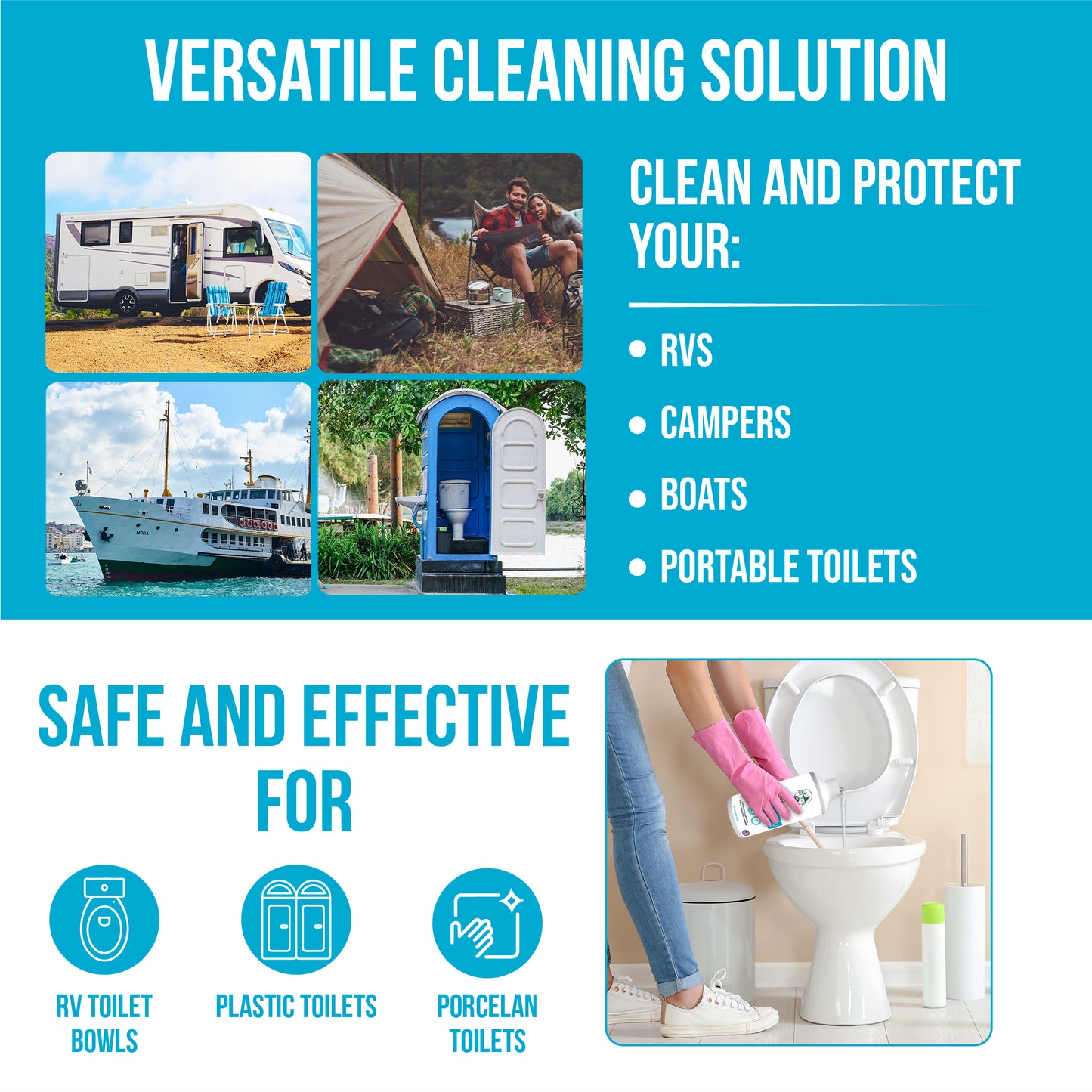 RV Toilet Cleaner – Septic-Safe, Stain & Odor Removal, Enhances Enzyme Activity, 32oz