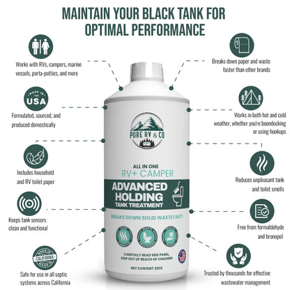 Advanced RV Black Tank Treatment – 16 Uses (32 oz), Odor Control & Waste Breakdown