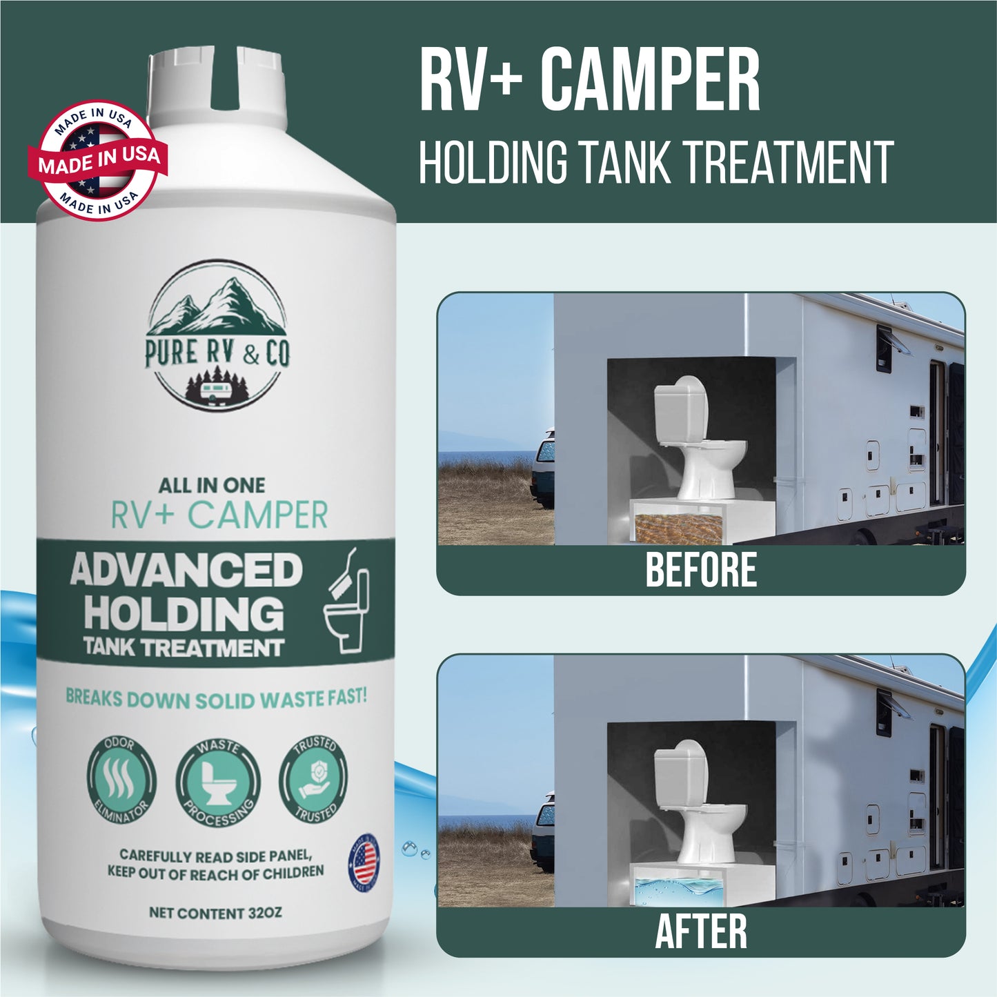 Advanced RV Black Tank Treatment – 16 Uses (32 oz), Odor Control & Waste Breakdown