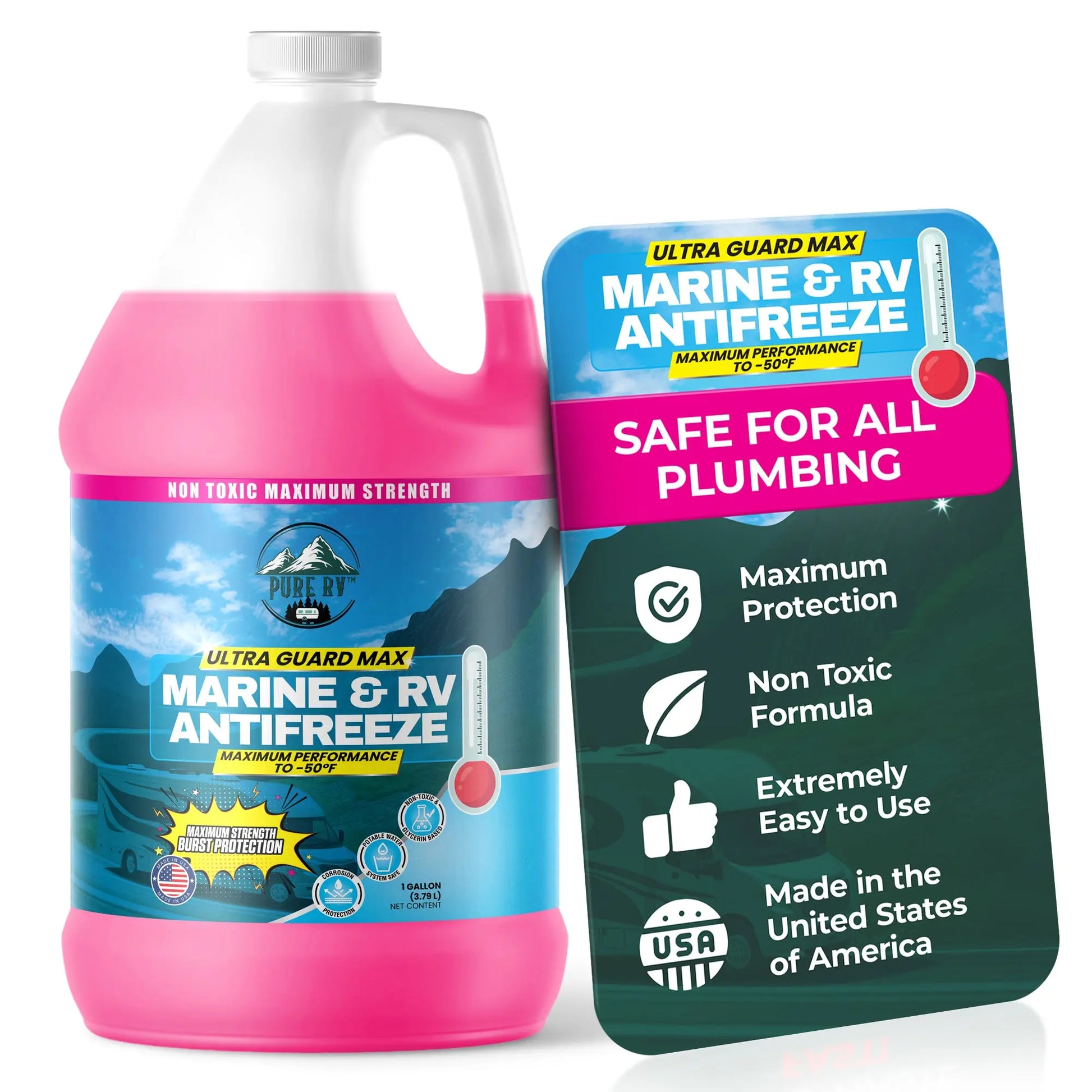 Non‑Toxic RV & Marine Antifreeze –50 °F | Potable-Water Safe Glycerin Formula | Winterize RV, Boat, Pool & Cabin | Lubricates Seals | Made in USA – 32 oz - Pure RV & Co