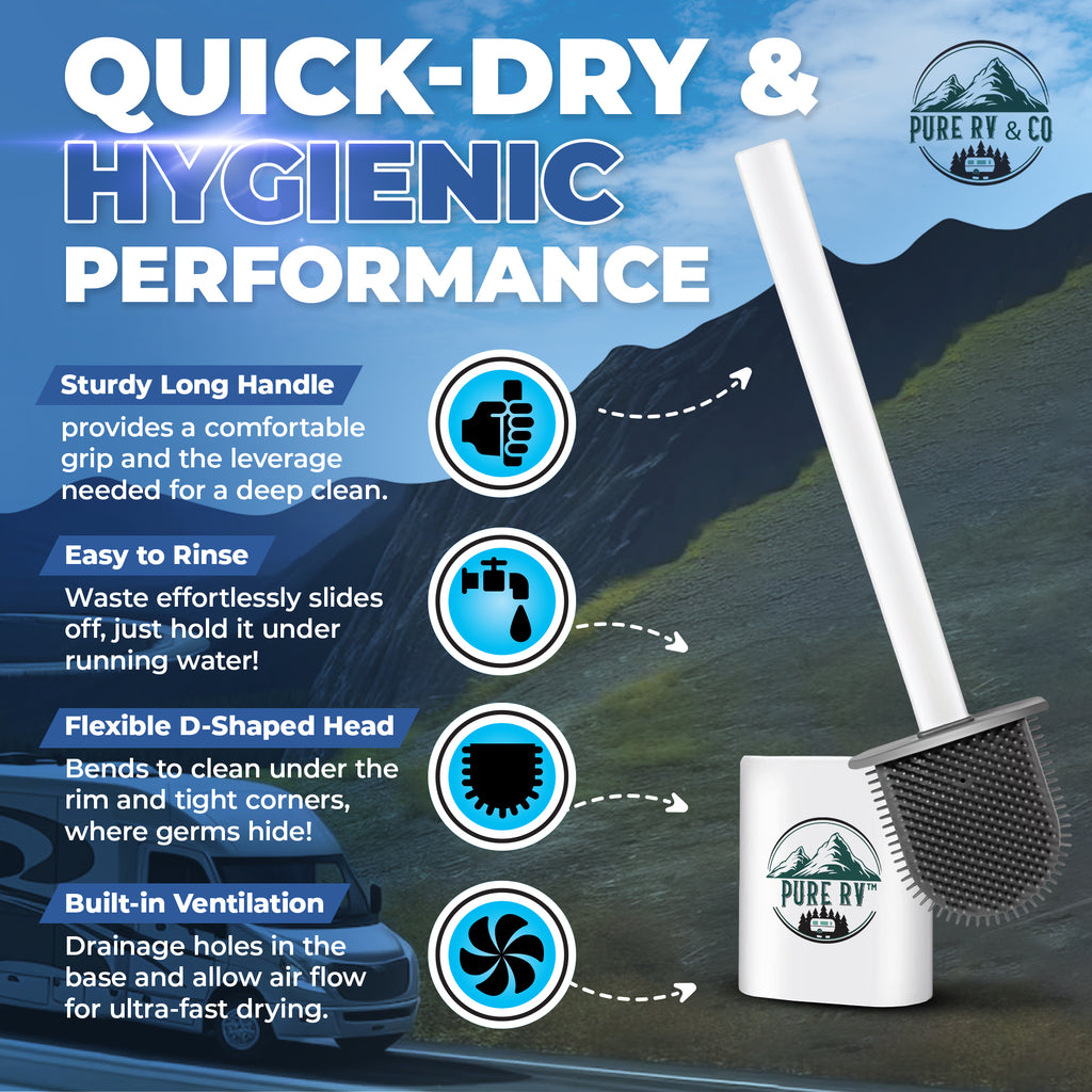 RV & Camper Toilet Brush with Holder | Compact Silicone Bowl Brush – Wall-Mounted & Travel-Ready | Septic-Safe - Pure RV & Co