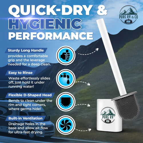 RV & Camper Toilet Brush with Holder | Compact Silicone Bowl Brush – Wall-Mounted & Travel-Ready | Septic-Safe - Pure RV & Co