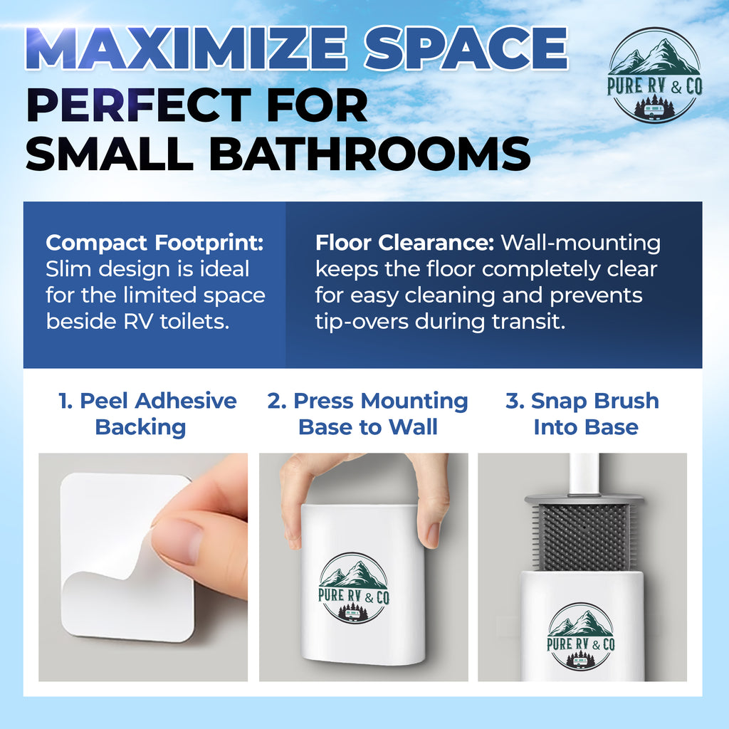 RV & Camper Toilet Brush with Holder | Compact Silicone Bowl Brush – Wall-Mounted & Travel-Ready | Septic-Safe - Pure RV & Co