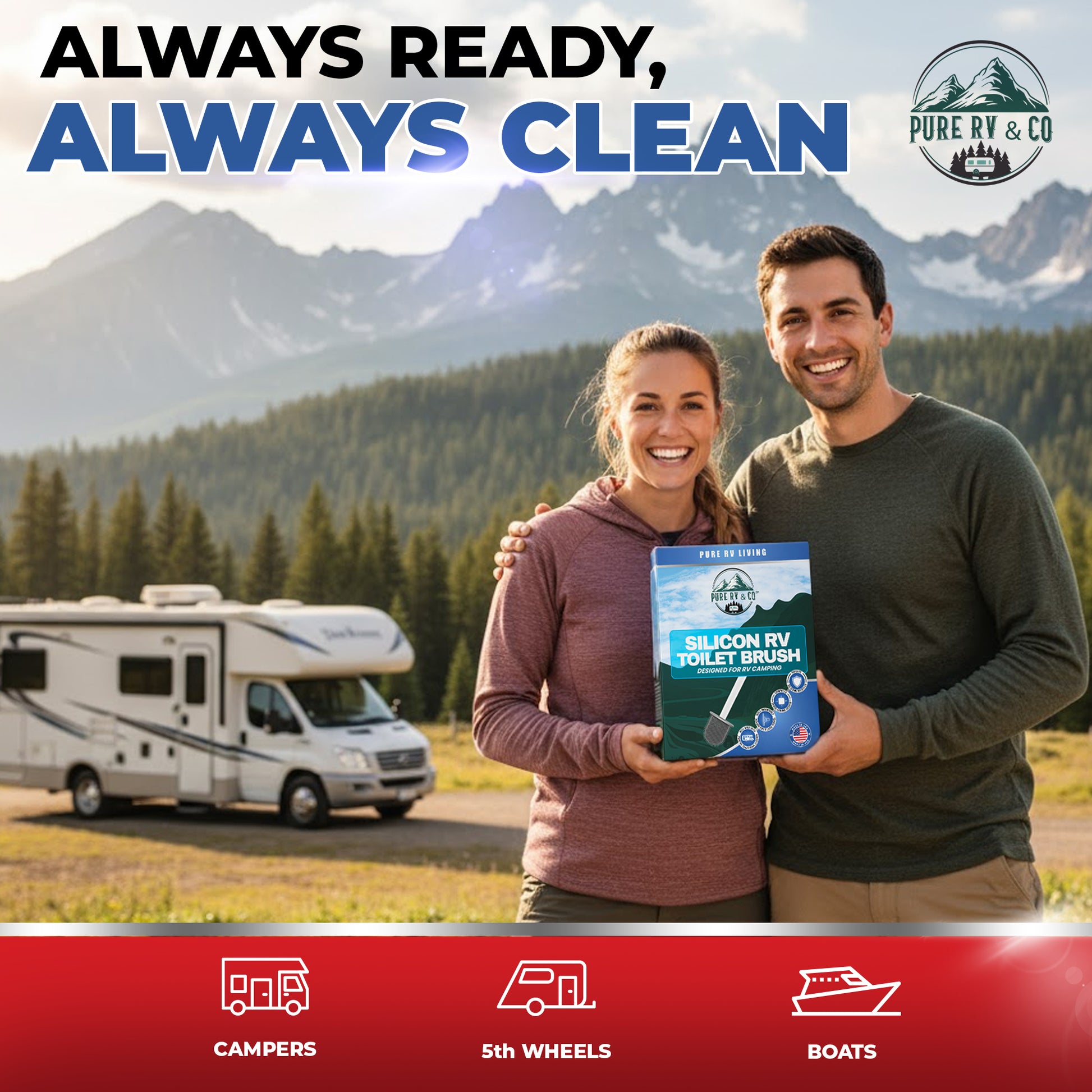 RV & Camper Toilet Brush with Holder | Compact Silicone Bowl Brush – Wall-Mounted & Travel-Ready | Septic-Safe - Pure RV & Co