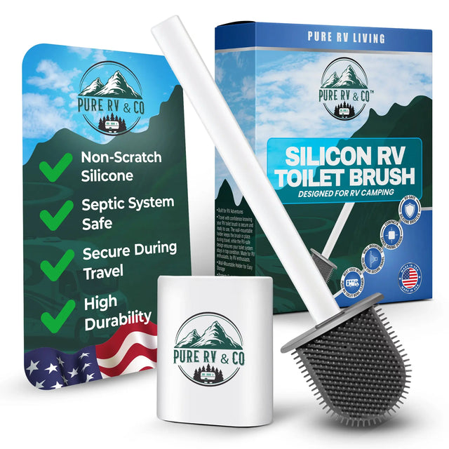 RV & Camper Toilet Brush with Holder | Compact Silicone Bowl Brush – Wall-Mounted & Travel-Ready - Pure RV & Co