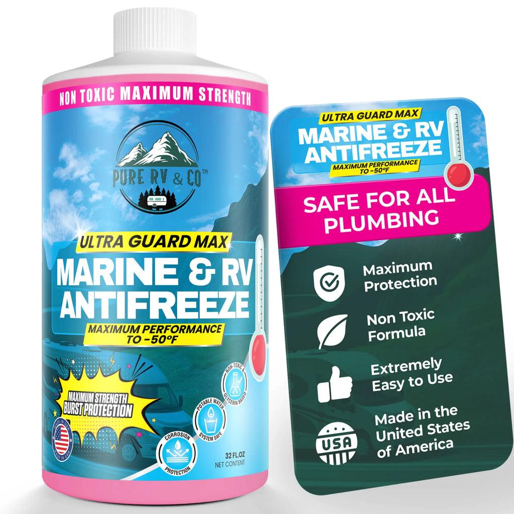 Non‑Toxic RV & Marine Antifreeze –50 °F | Potable-Water Safe Glycerin Formula | Winterize RV, Boat, Pool & Cabin | Lubricates Seals | Made in USA – 32 oz - Pure RV & Co